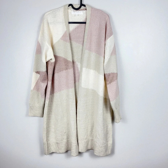 ADYSON PARKER |  DROP SHOULDER COLOR BLOCK OATMEAL COMBO CARDIGAN SWEATER - Picture 3 of 11